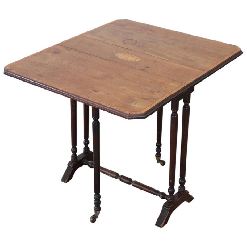 tavolino antico a bandelle da salotto in noce intarsiato Sec. XIX