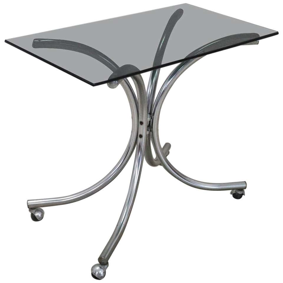 Tavolino o Carrello bar vintage vetro e metallo cromato anni '80