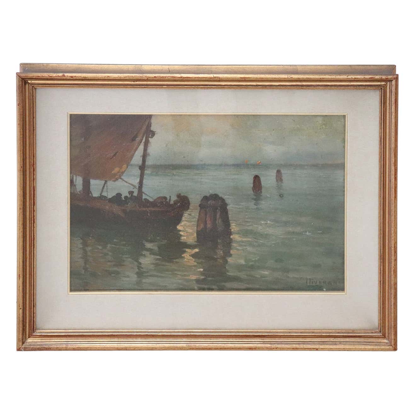 Dipinto olio su tela marina, quadro firmato Luigi Liverani (1889-1958), sec. XX
