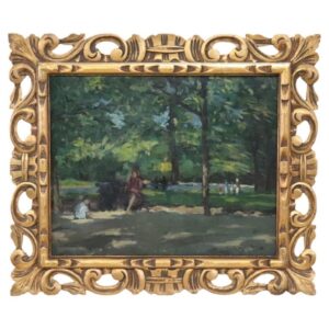 Persone al parco dipinto olio su compensato firmato