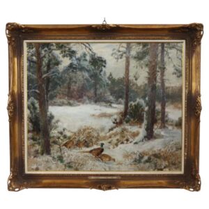 Dipinto olio su tavola firmato Wilhelm Buddenberg Fagiani nel bosco