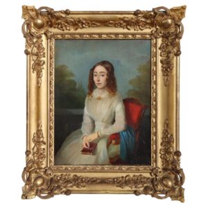 Oil painting on canvas 19th century portrait of a young woman